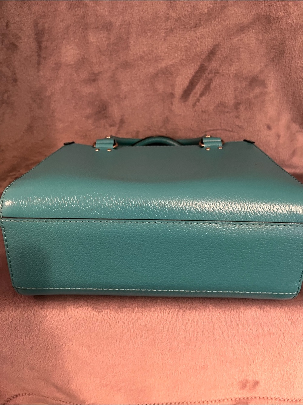 kate spade teal/turquoise leather satchel with gold-tone hardware . - Picture 3 of 5